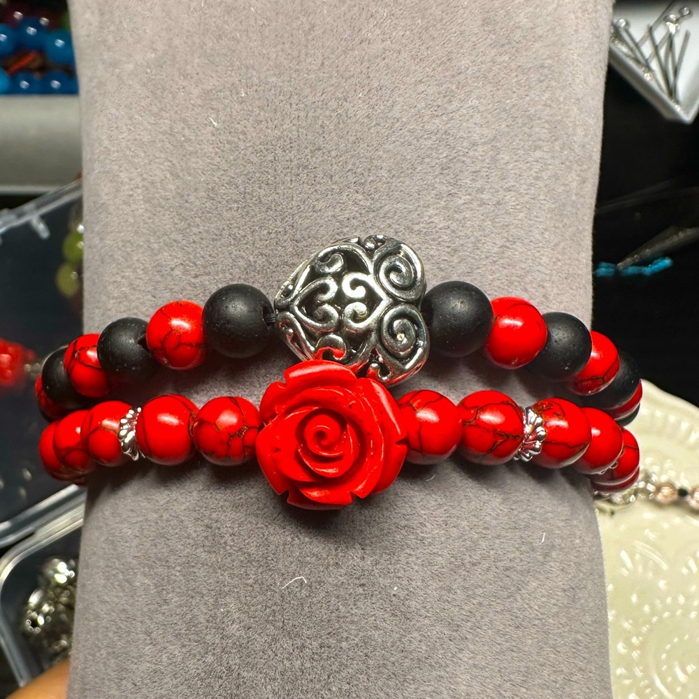 SOLD Rose 🌹 Red Turquoise Bracelet Set ❤️🌹🌹🌹 - Picture 1 of 6